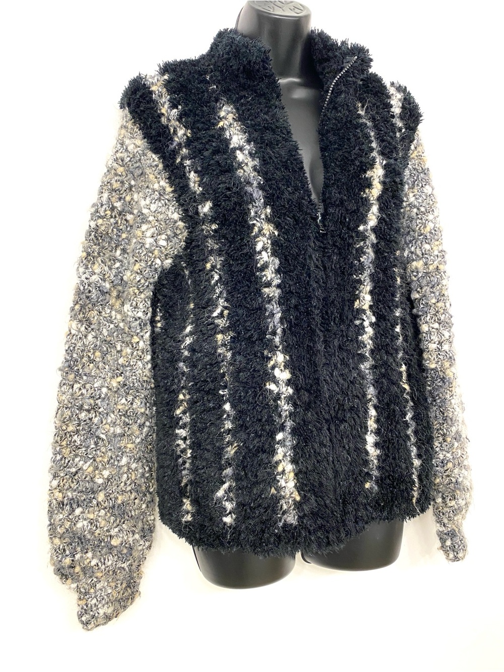 Vintage Norma Canada 70s 80s Mohair Wool Art Knit Zip Sweater Jacket S